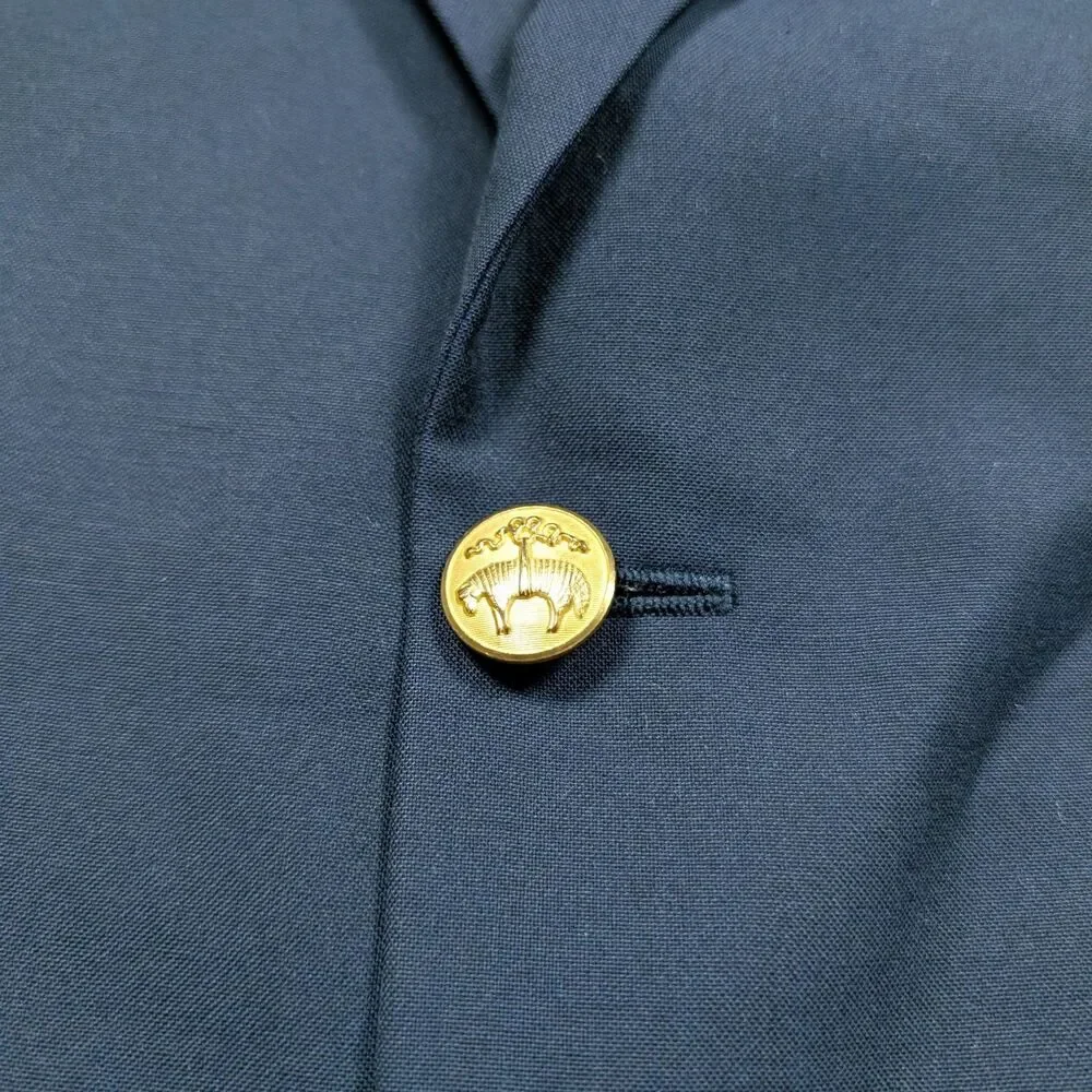Brooks Brothers Brooksease Loro Piana Wool Blazer Size 45 L Navy Gold Buttons